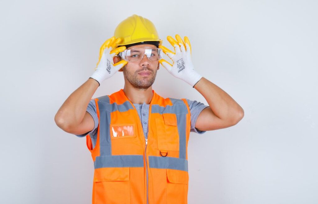 Man wear Safety EquipmentSafety glasses, gloves..