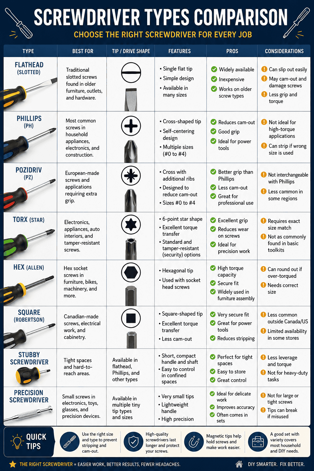 screwdriver types comparison infographic